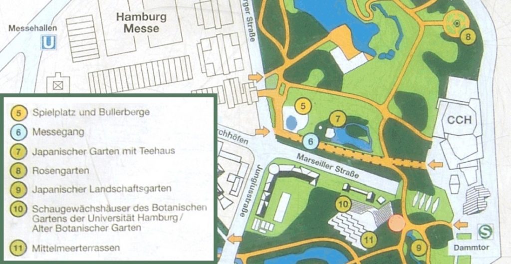 Hamburg, Planten un Blomen, Lageplatn (Bild: Staro1, PD,  bearbeitet)