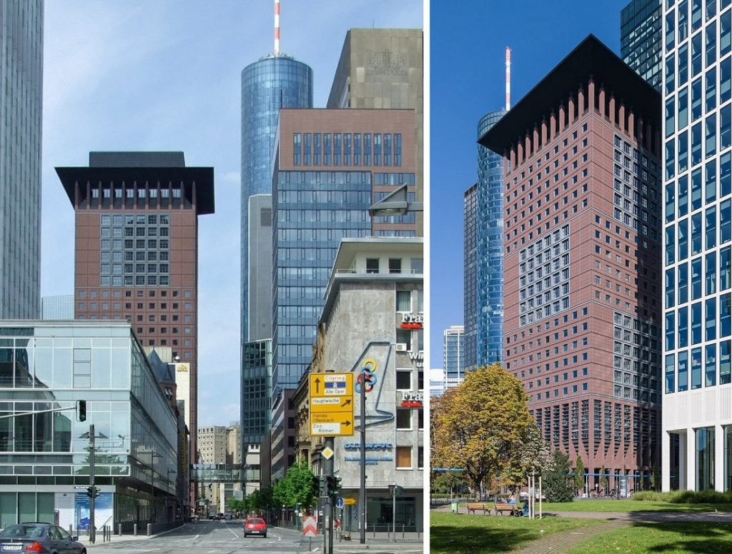 Frankfurt am Main, Japan Center (Bilder: links: Flibbertigibbet, CC BY SA 3.0, 2008; rechts: DXR, CC BY SA 4.0, 2018)